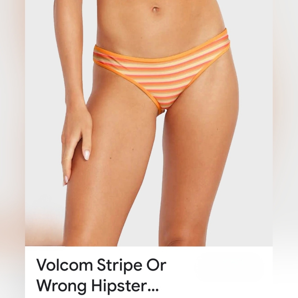 Volcom "Stripe Or Wrong" Full Coverage Hipster Bikini  Honey Yellow, Orange Med